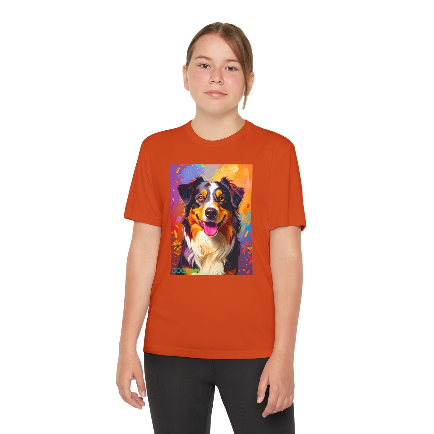 Pup Art Canvas - Kid's Sport Short Sleeve Tee (Australian Shepherd)