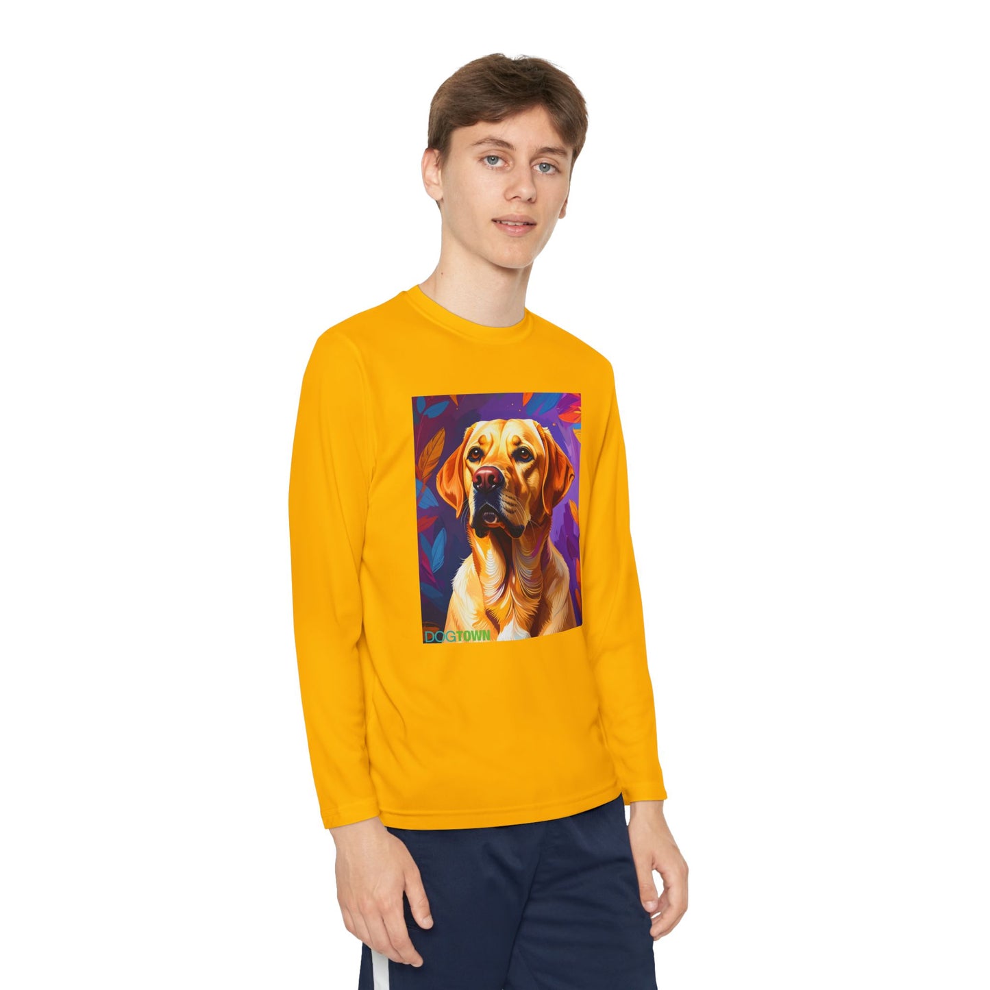 Pup Art Canvas - Kid's Sport Long Sleeve Tee (Yellow Lab)