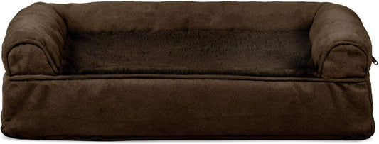 Cooling Gel Dog Bed w/ Removable Bolsters & Washable Cover, for Dogs up to 35 Lbs - Plush & Suede Sofa - Espresso, Medium