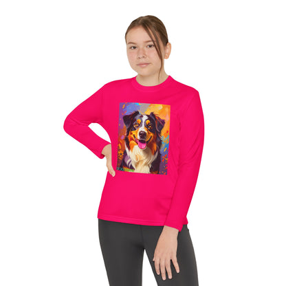 Pup Art Canvas - Kid's Sport Long Sleeve Tee (Australian Shepherd)
