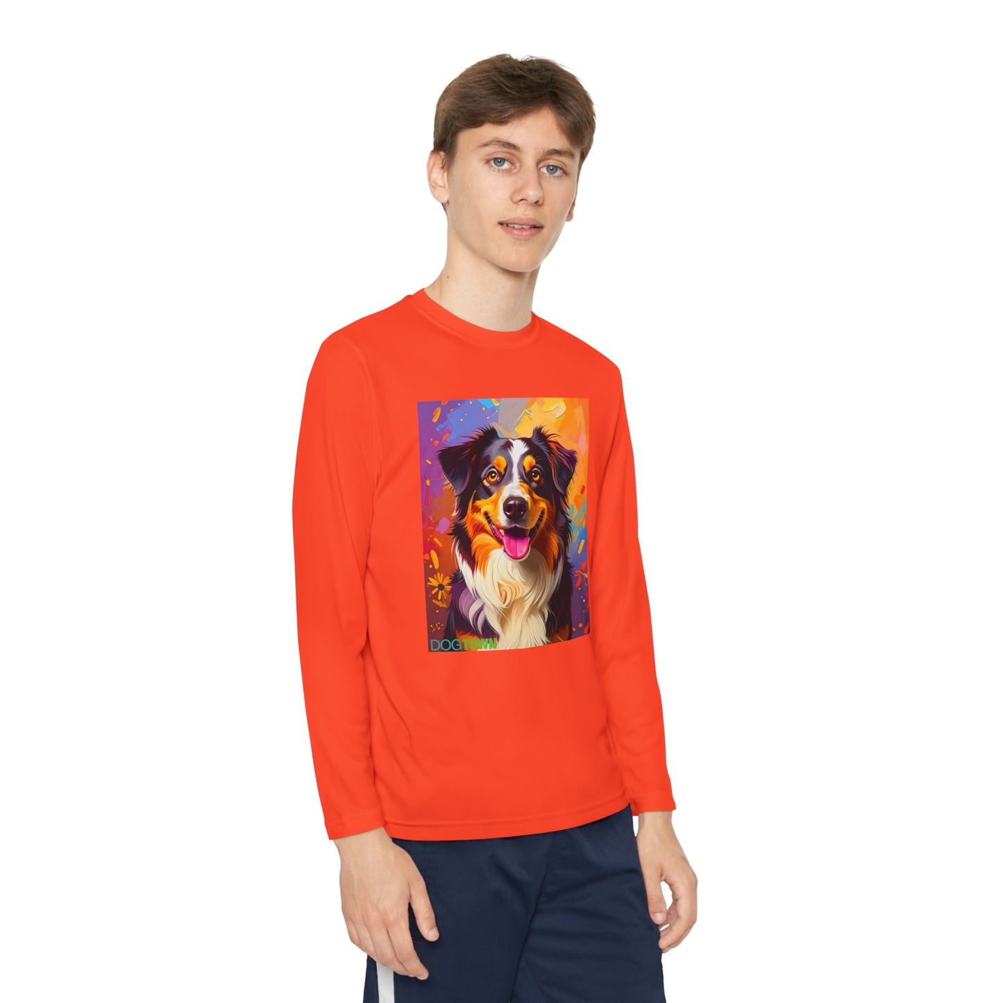 Pup Art Canvas - Kid's Sport Long Sleeve Tee (Australian Shepherd)
