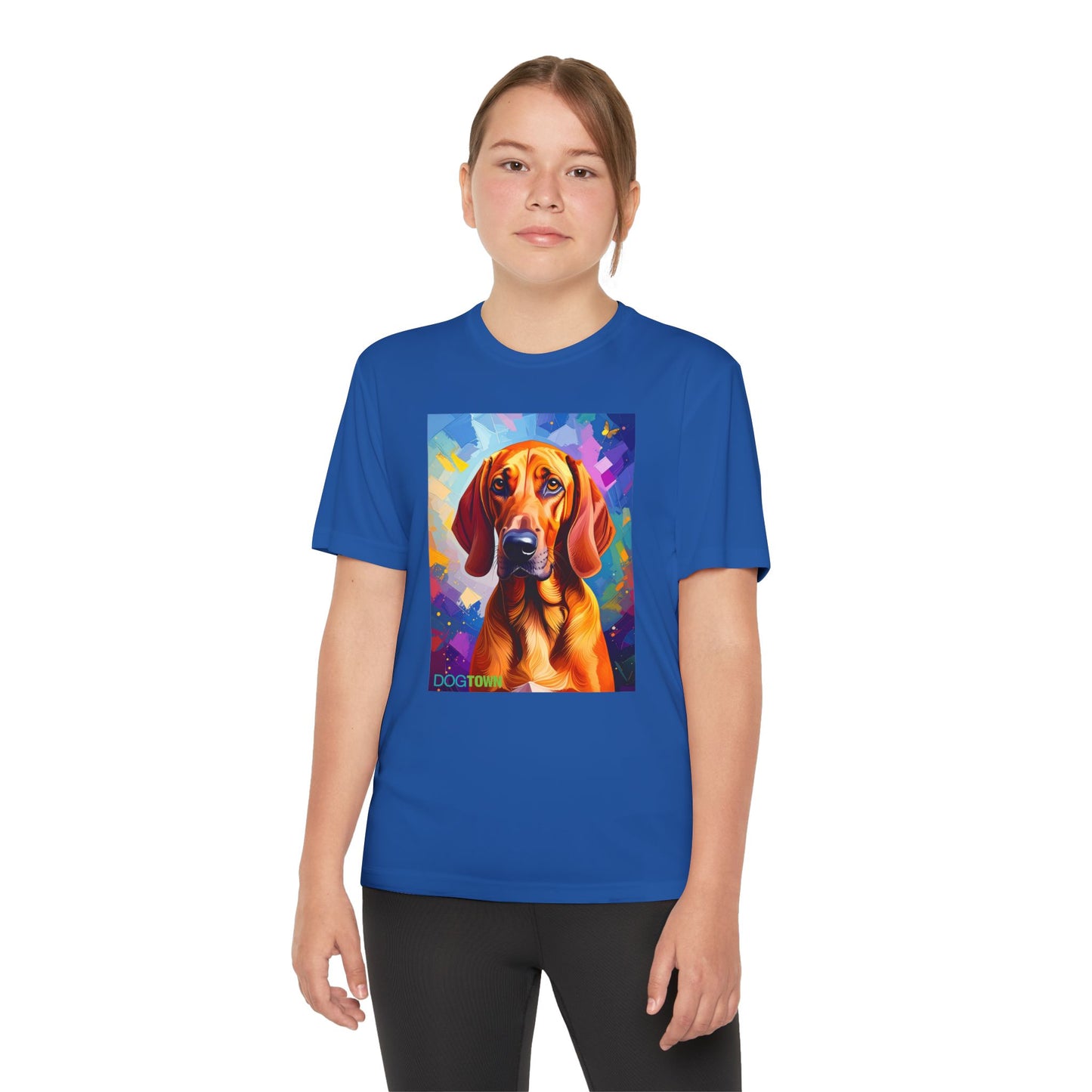 Pup Art Canvas - Kid's Sport Short Sleeve Tee (Redbone Coonhound)