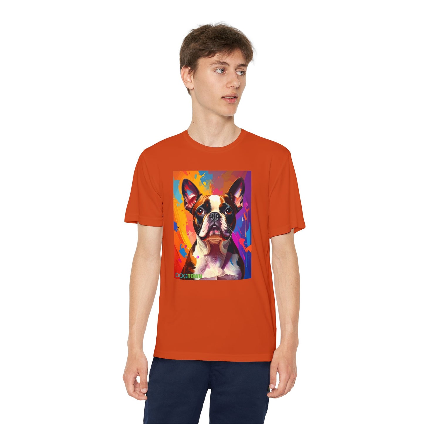 Pup Art Canvas - Kid's Sport Short Sleeve Tee (Boston Terrier)