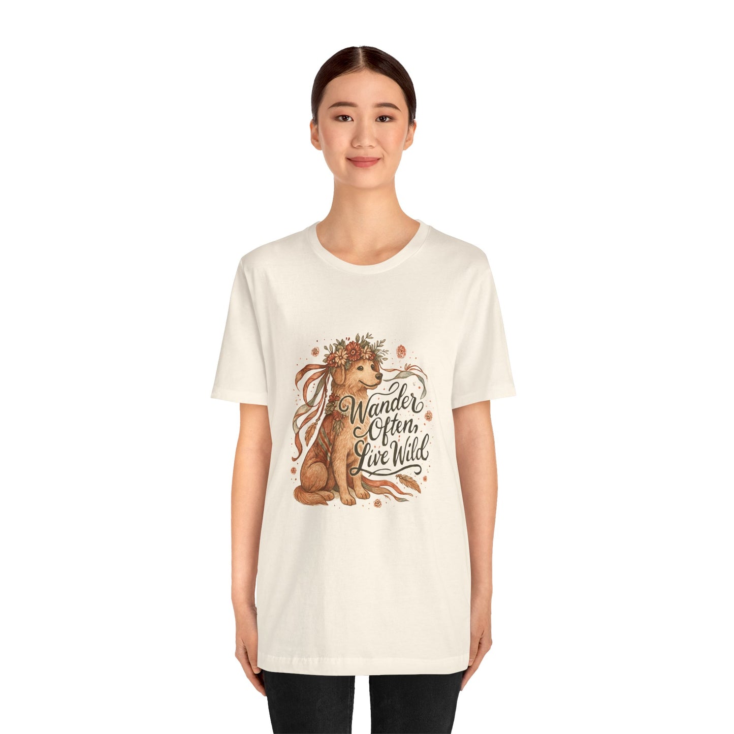 Dogtown Boho Revival "Wander Often, Live Wild" Unisex Jersey Tee (Golden Retriever)