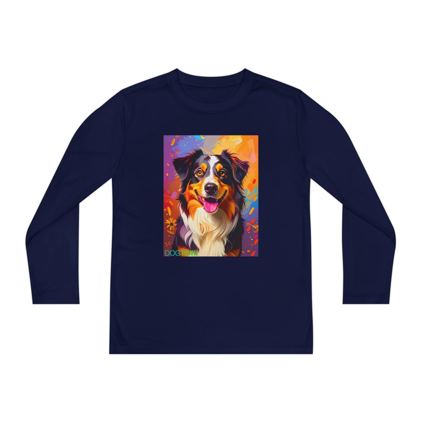 Pup Art Canvas - Kid's Sport Long Sleeve Tee (Australian Shepherd)