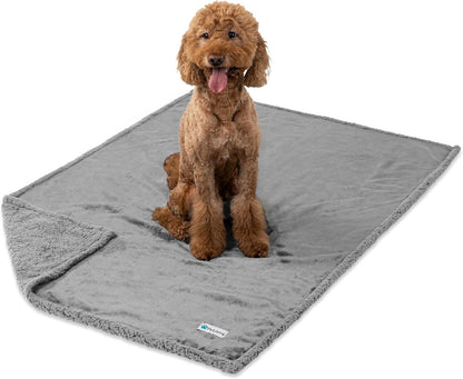 Waterproof Dog Blanket for Queen Bed Large XL Dog Throw for Couch Cover Leakproof Furniture Protection, Sherpa Fleece, Reversible Soft Washable 90X90 Light Gray