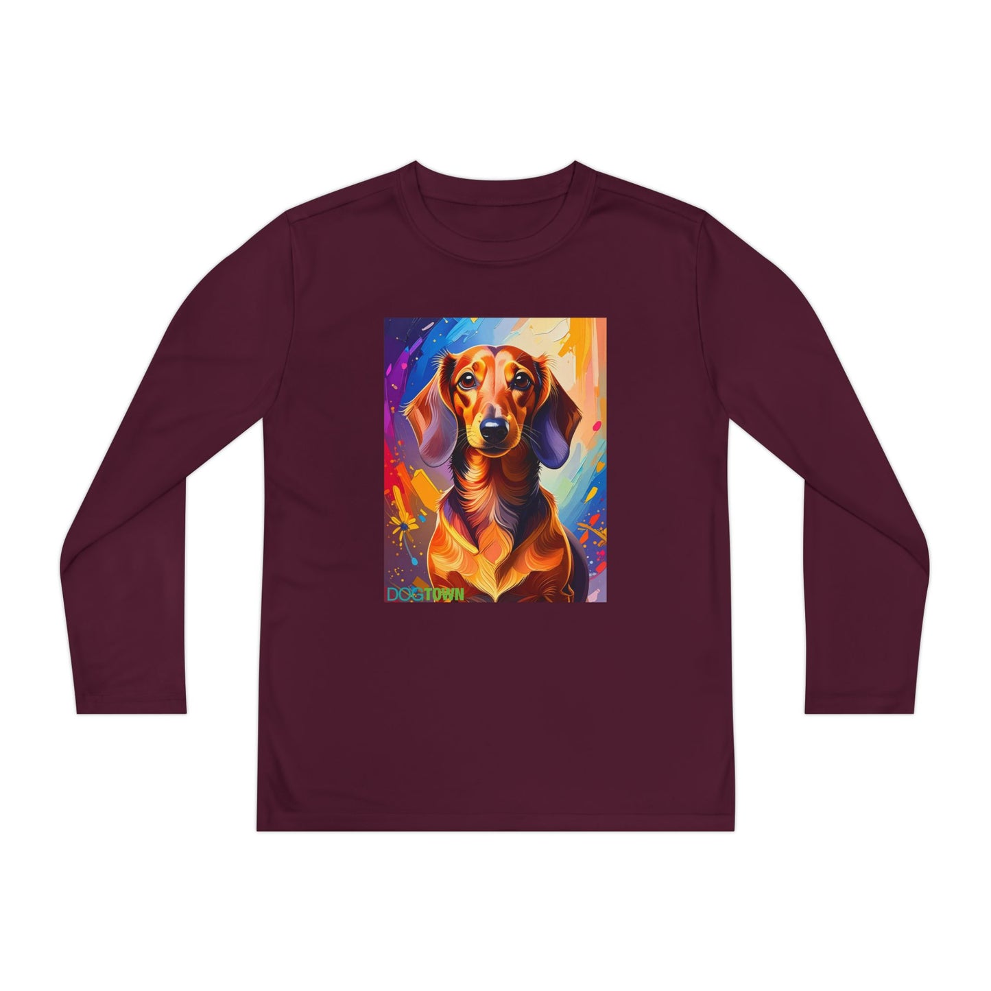 Pup Art Canvas - Kid's Sport Long Sleeve Tee (Dachshund)