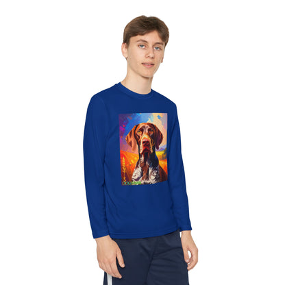 Pup Art Canvas - Kid's Sport Long Sleeve Tee (German Shorthaired Pointer)