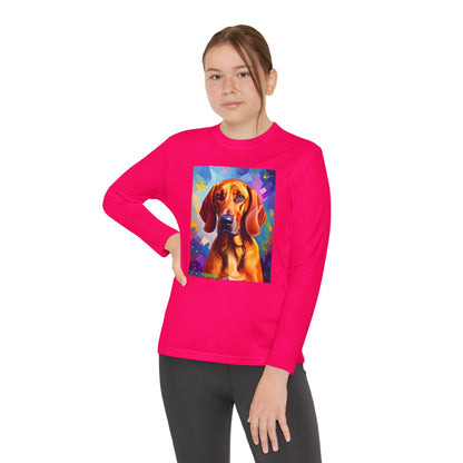 Pup Art Canvas - Kid's Sport Long Sleeve Tee (Redbone Coonhound)