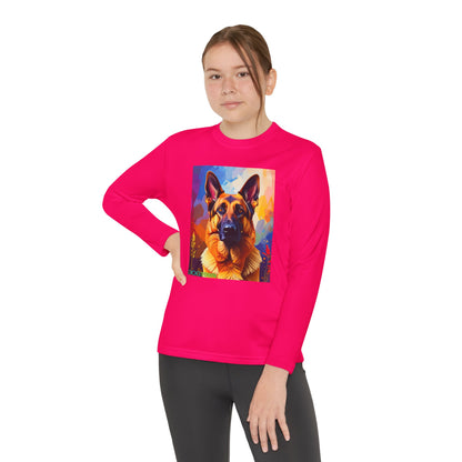 Pup Art Canvas - Kid's Sport Long Sleeve Tee  (German Shepherd)