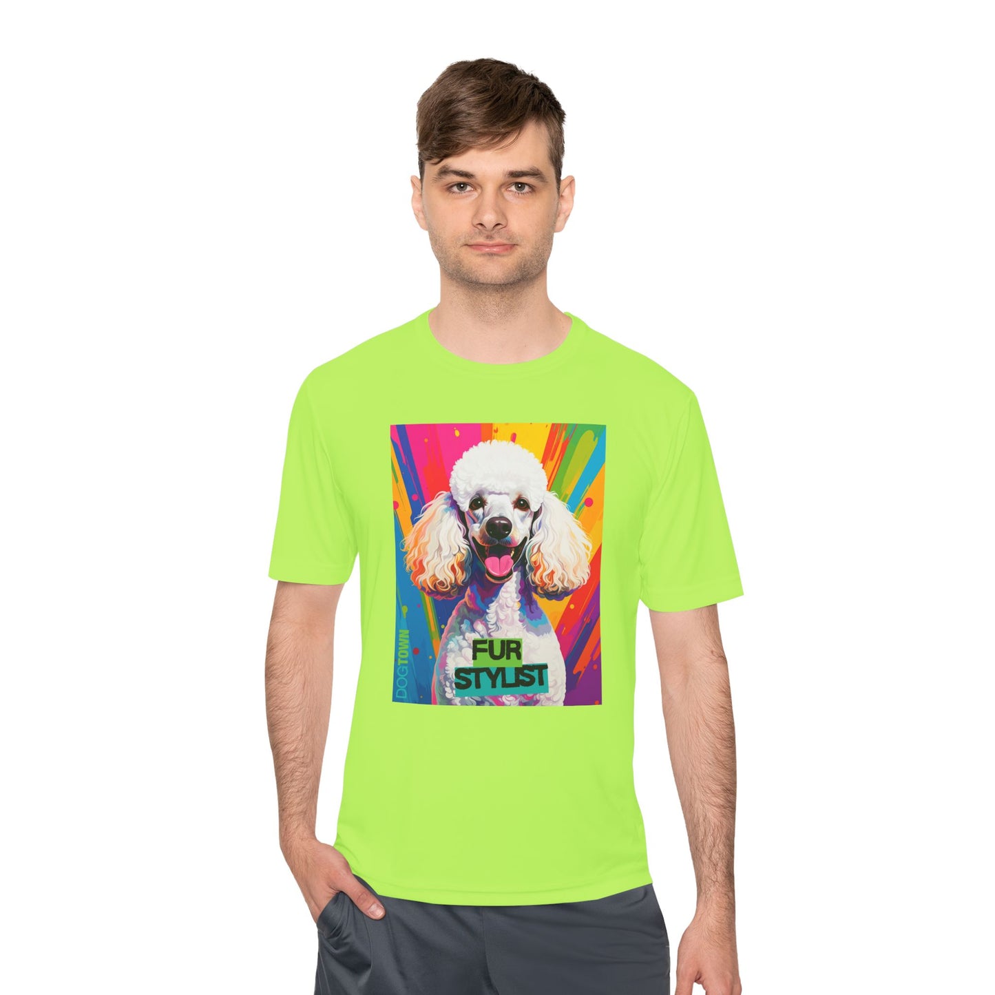 Dogtown Fur Stylist Groomer Short Sleeve Shirt (Colorful with White Poodle)