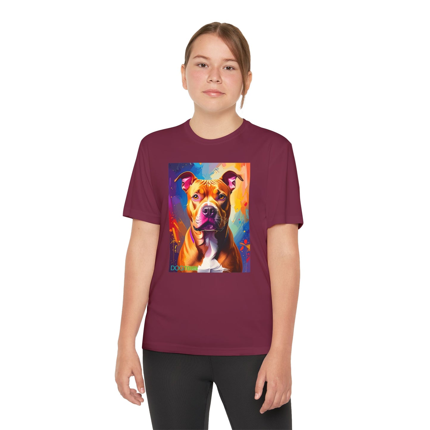 Pup Art Canvas - Kid's Sport Short Sleeve Tee (Pit Bull)