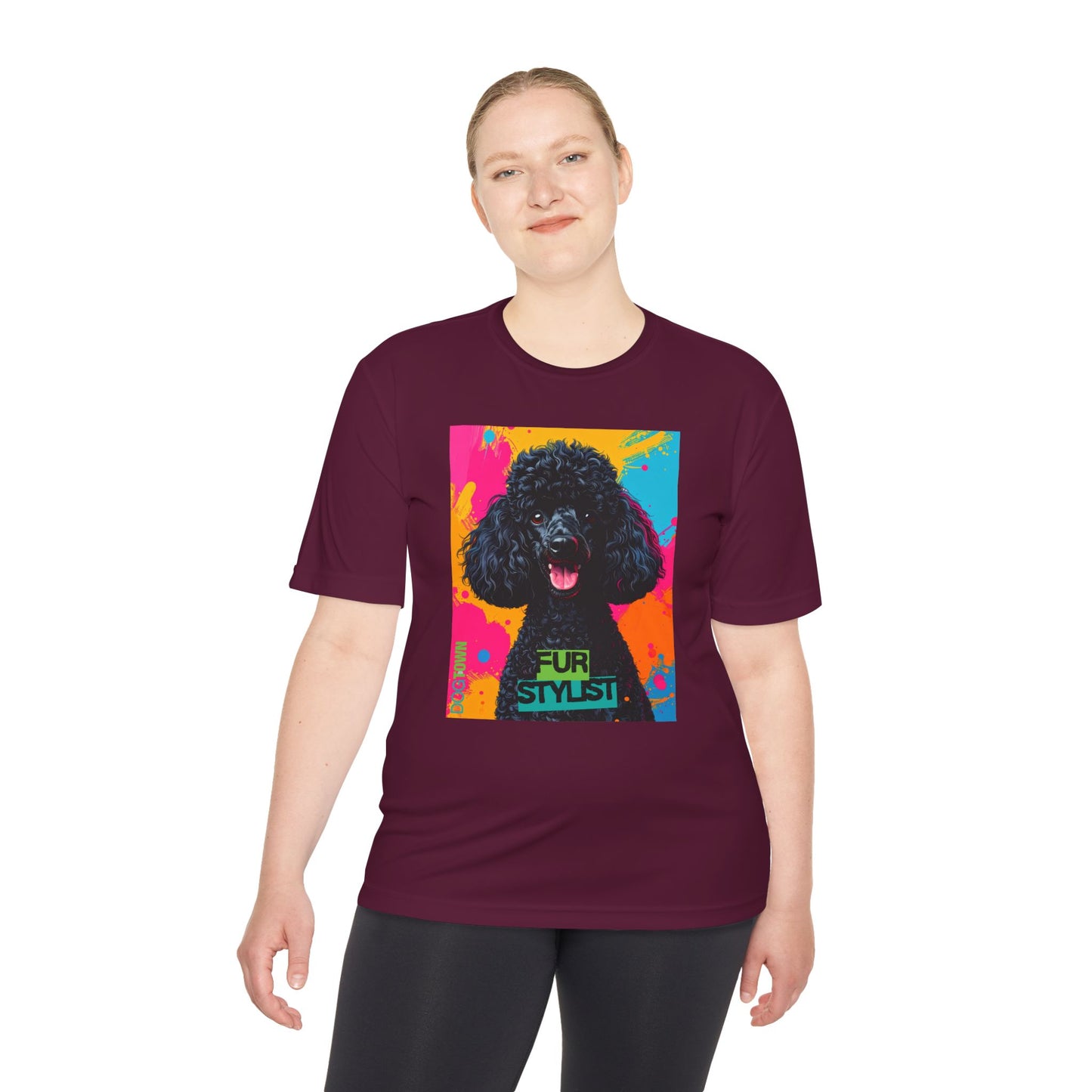 Dogtown Fur Stylist Groomer Short Sleeve Shirt (Colorful with Black Poodle)