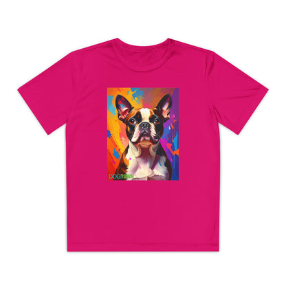 Pup Art Canvas - Kid's Sport Short Sleeve Tee (Boston Terrier)