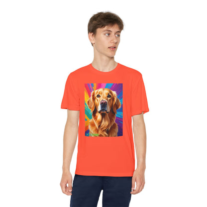 Pup Art Canvas - Kid's Sport Short Sleeve Tee (Golden Retriever)