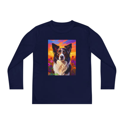 Pup Art Canvas - Kid's Sport Long Sleeve Tee (Border Collie)