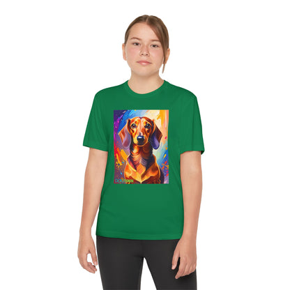 Pup Art Canvas - Kid's Sport Short Sleeve Tee (Dachshund)
