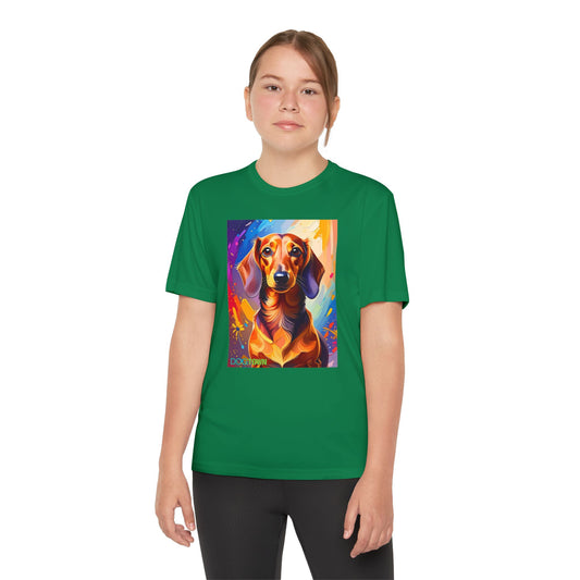 Pup Art Canvas - Kid's Sport Short Sleeve Tee (Dachshund)