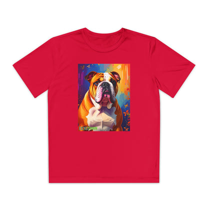 Pup Art Canvas - Kid's Sport Short Sleeve Tee (English Bulldog)
