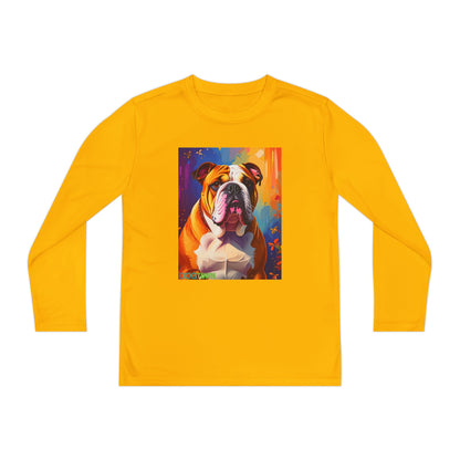Pup Art Canvas - Kid's Sport Long Sleeve Tee (English Bulldog)