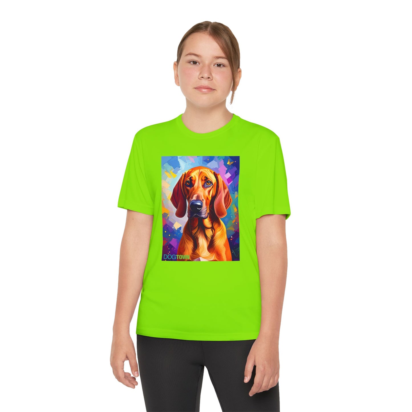 Pup Art Canvas - Kid's Sport Short Sleeve Tee (Redbone Coonhound)