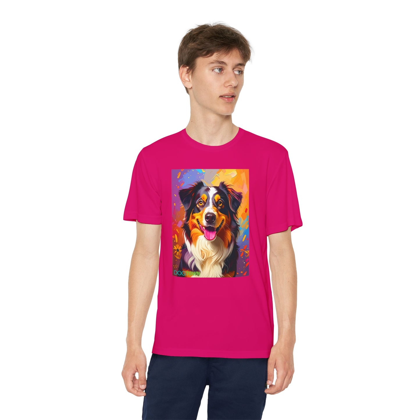 Pup Art Canvas - Kid's Sport Short Sleeve Tee (Australian Shepherd)