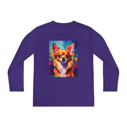 Pup Art Canvas - Kid's Sport Long Sleeve Tee (Chihuahua)