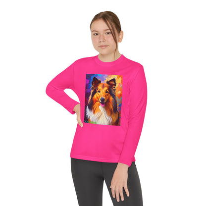 Pup Art Canvas - Kid's Sport Long Sleeve Tee (Sheltie - Shetland Sheepdog)