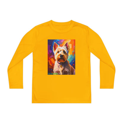 Pup Art Canvas - Kid's Sport Long Sleeve Tee  (West Highland White Terrier)