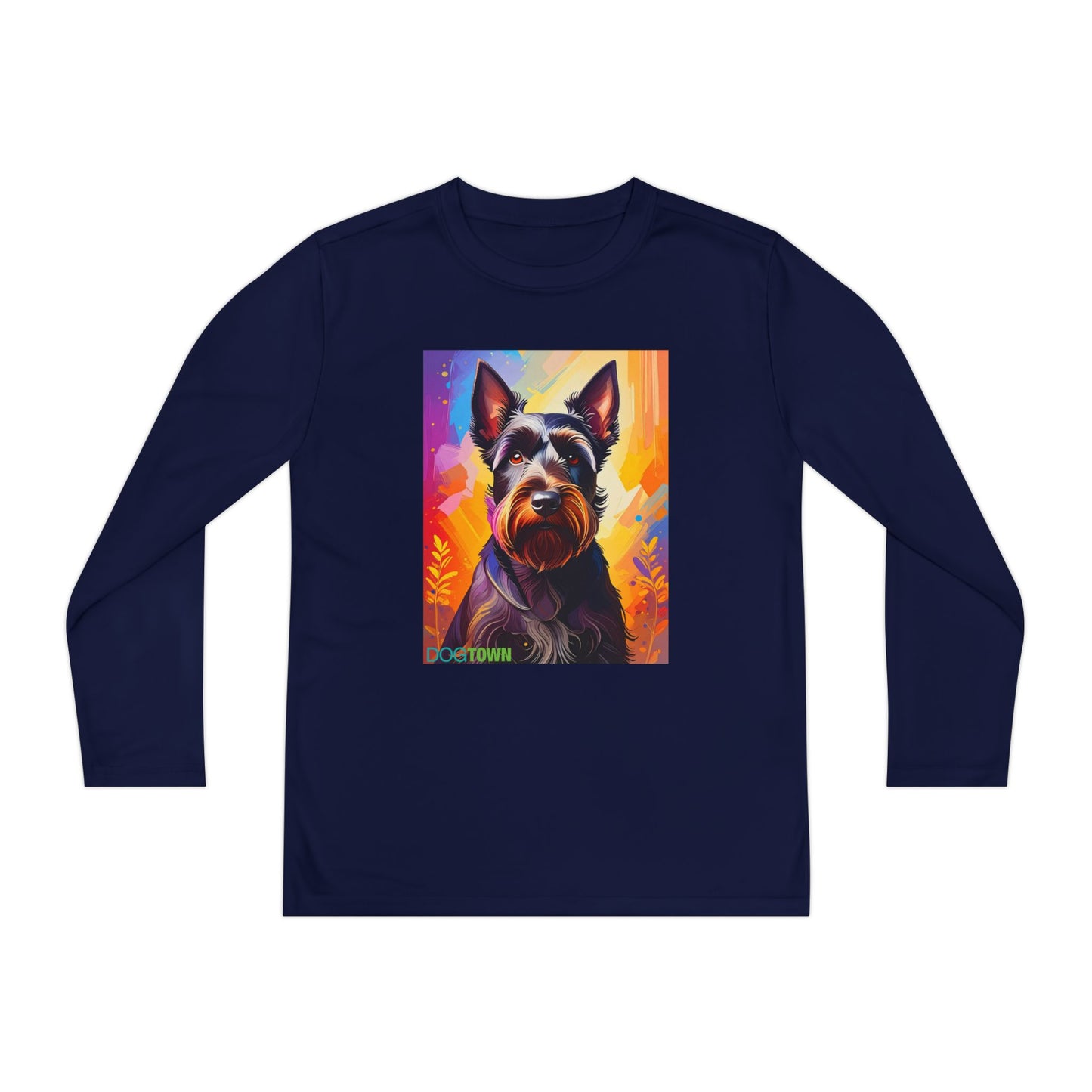 Pup Art Canvas - Kid's Sport Long Sleeve Tee (Scottish Terrier)