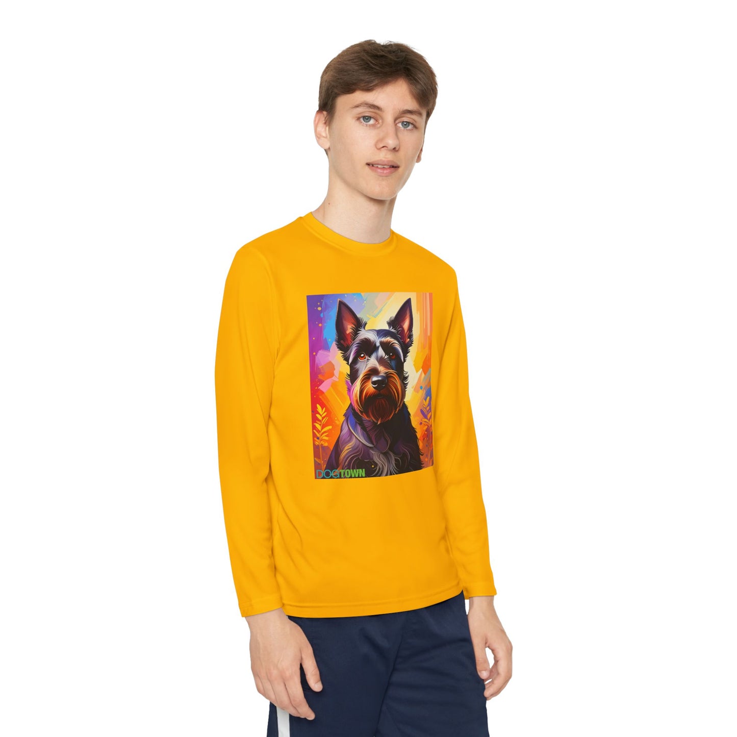 Pup Art Canvas - Kid's Sport Long Sleeve Tee (Scottish Terrier)