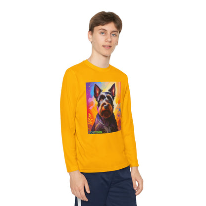 Pup Art Canvas - Kid's Sport Long Sleeve Tee (Scottish Terrier)