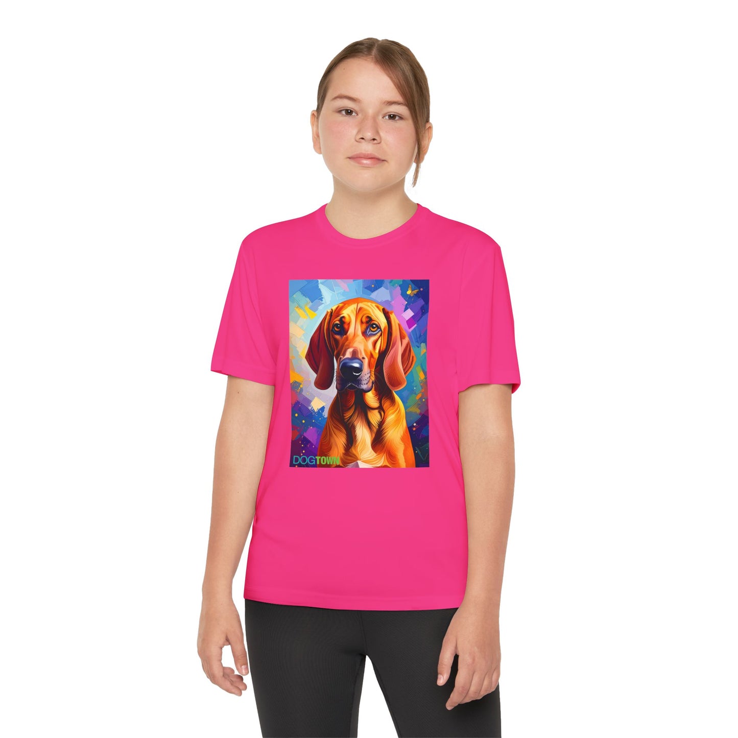 Pup Art Canvas - Kid's Sport Short Sleeve Tee (Redbone Coonhound)