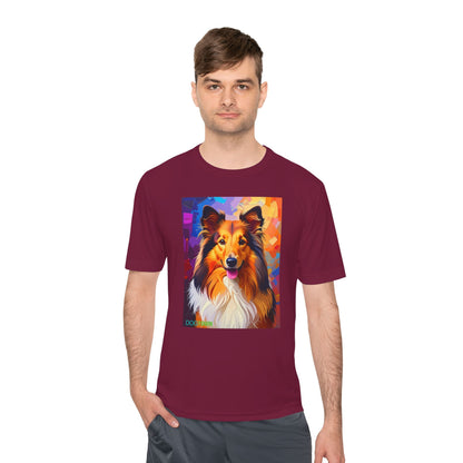 Pup Art Canvas Unisex Moisture Wicking Tee (Shetland Sheepdog (Sheltie))