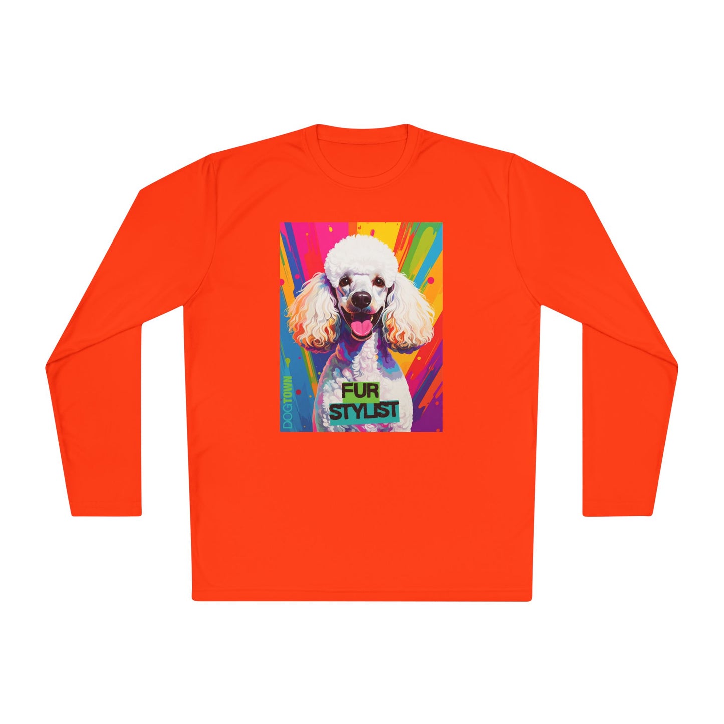 Dogtown Fur Stylist Groomer Long Sleeve Shirt (Colorful with White Poodle)