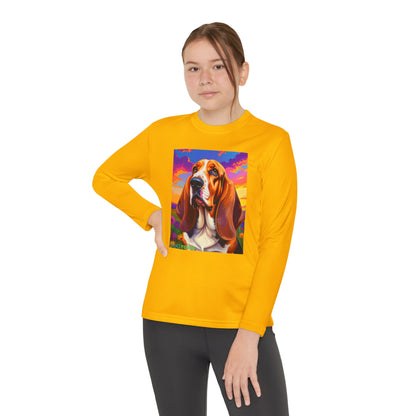 Pup Art Canvas - Kid's Sport Long Sleeve Tee (Basset Hound)