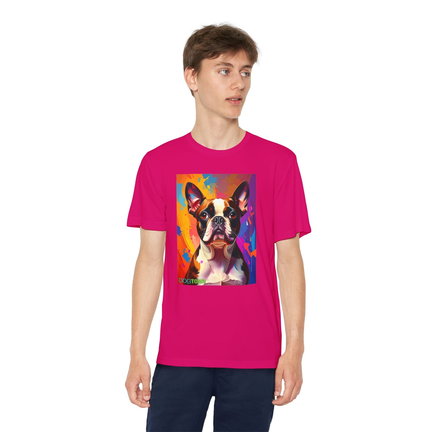 Pup Art Canvas - Kid's Sport Short Sleeve Tee (Boston Terrier)