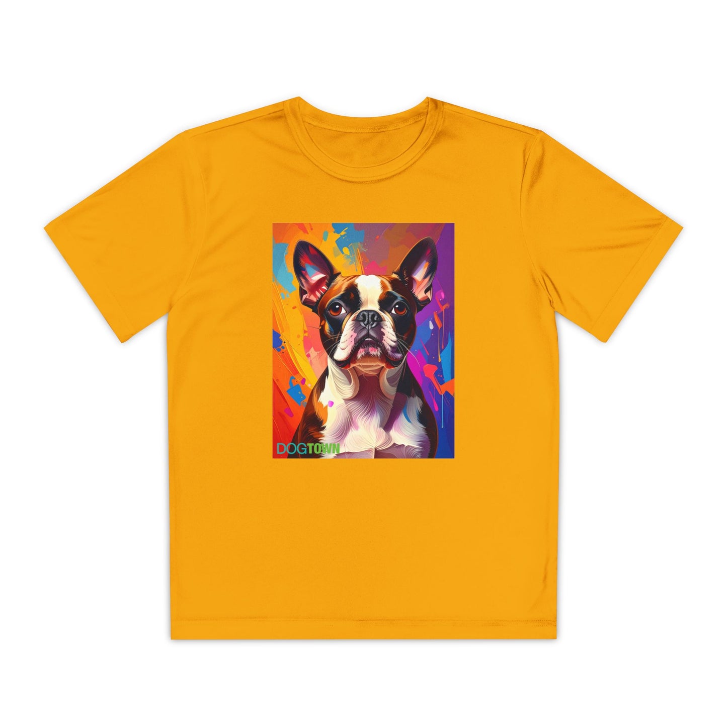 Pup Art Canvas - Kid's Sport Short Sleeve Tee (Boston Terrier)