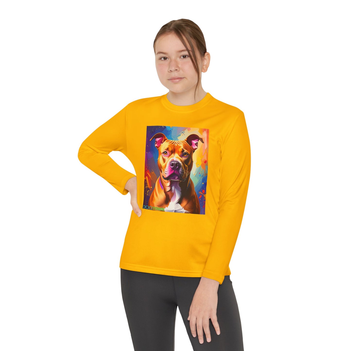 Pup Art Canvas - Kid's Sport Long Sleeve Tee (Pit Bull)