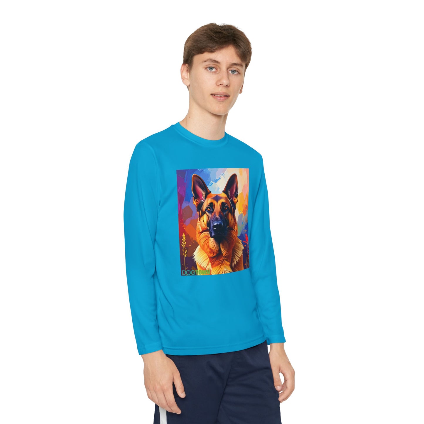 Pup Art Canvas - Kid's Sport Long Sleeve Tee  (German Shepherd)
