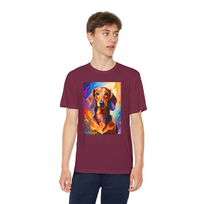 Pup Art Canvas - Kid's Sport Short Sleeve Tee (Dachshund)