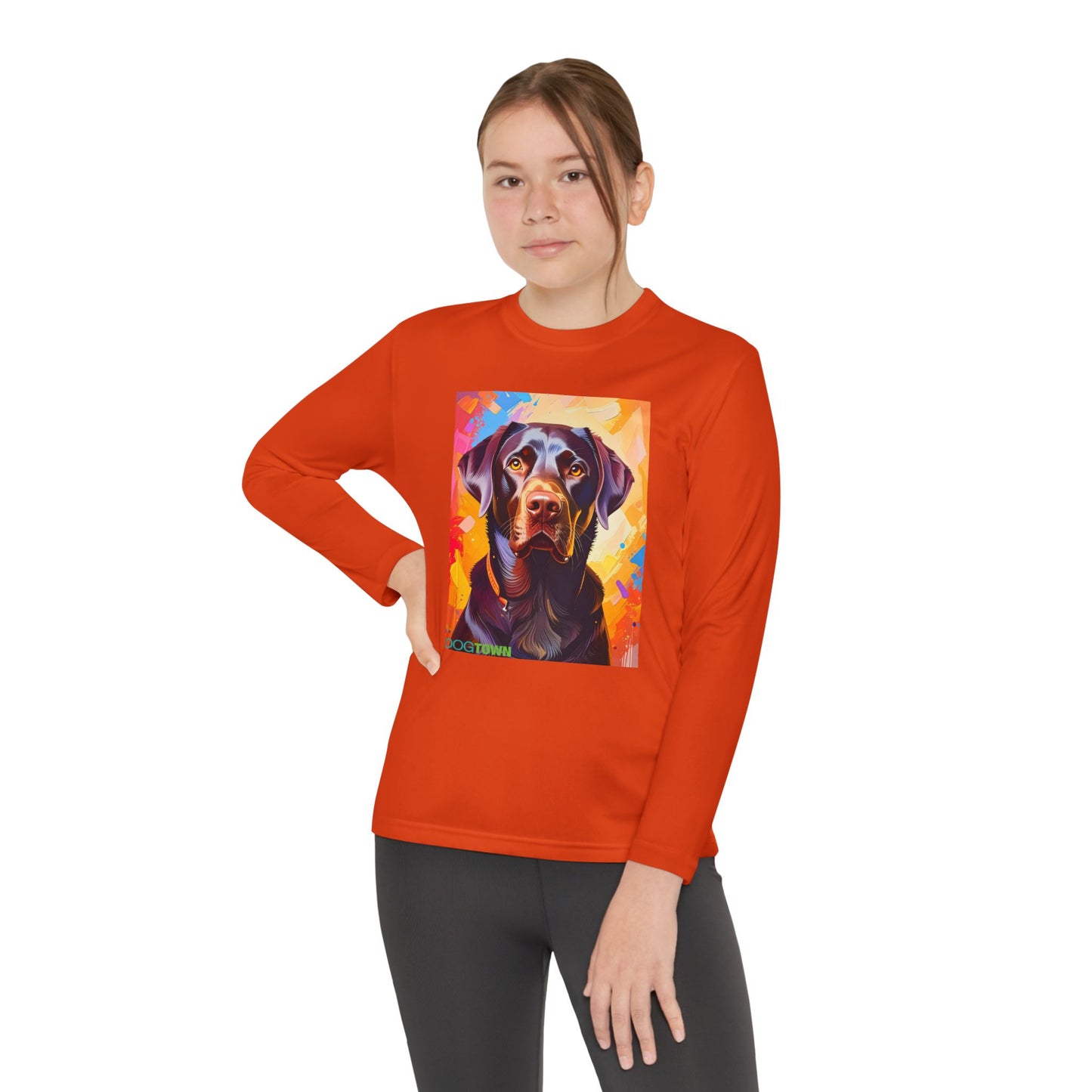 Pup Art Canvas - Kid's Sport Long Sleeve Tee (Chocolate Lab)