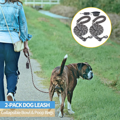 2 Pack Dog Leash with Comfortable Padded Handle and Highly Reflective Threads 5'