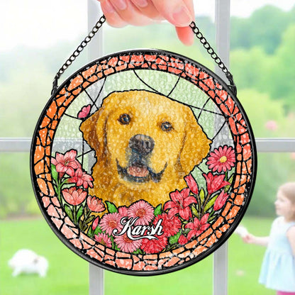 Custom Pet Portrait Stained Glass Suncatcher – Personalized Pet Keepsake Memorial Gift for Dog & Cat Lovers
