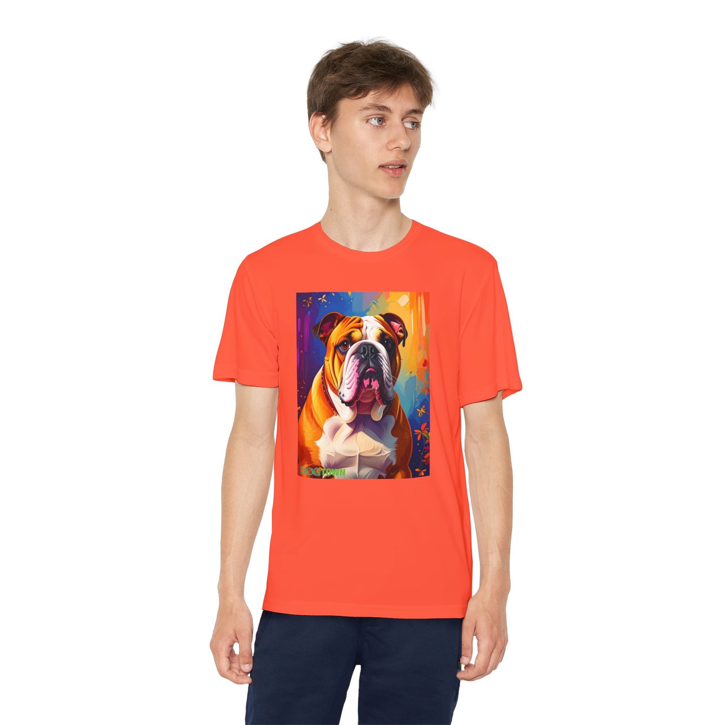 Pup Art Canvas - Kid's Sport Short Sleeve Tee (English Bulldog)