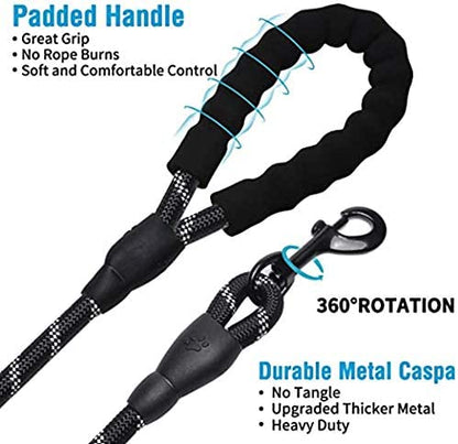 5 FT Thick Highly Reflective Dog Leash- Black