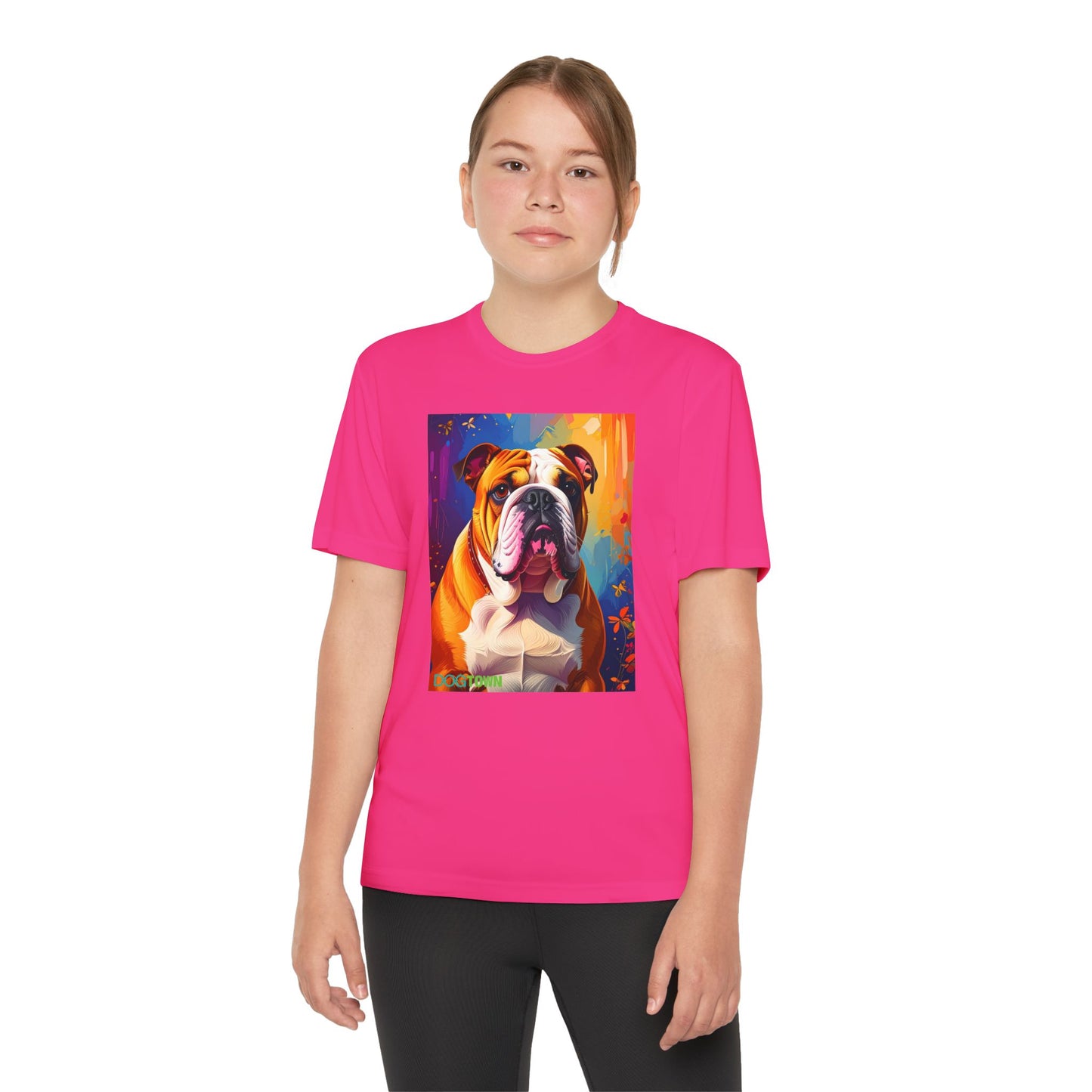Pup Art Canvas - Kid's Sport Short Sleeve Tee (English Bulldog)