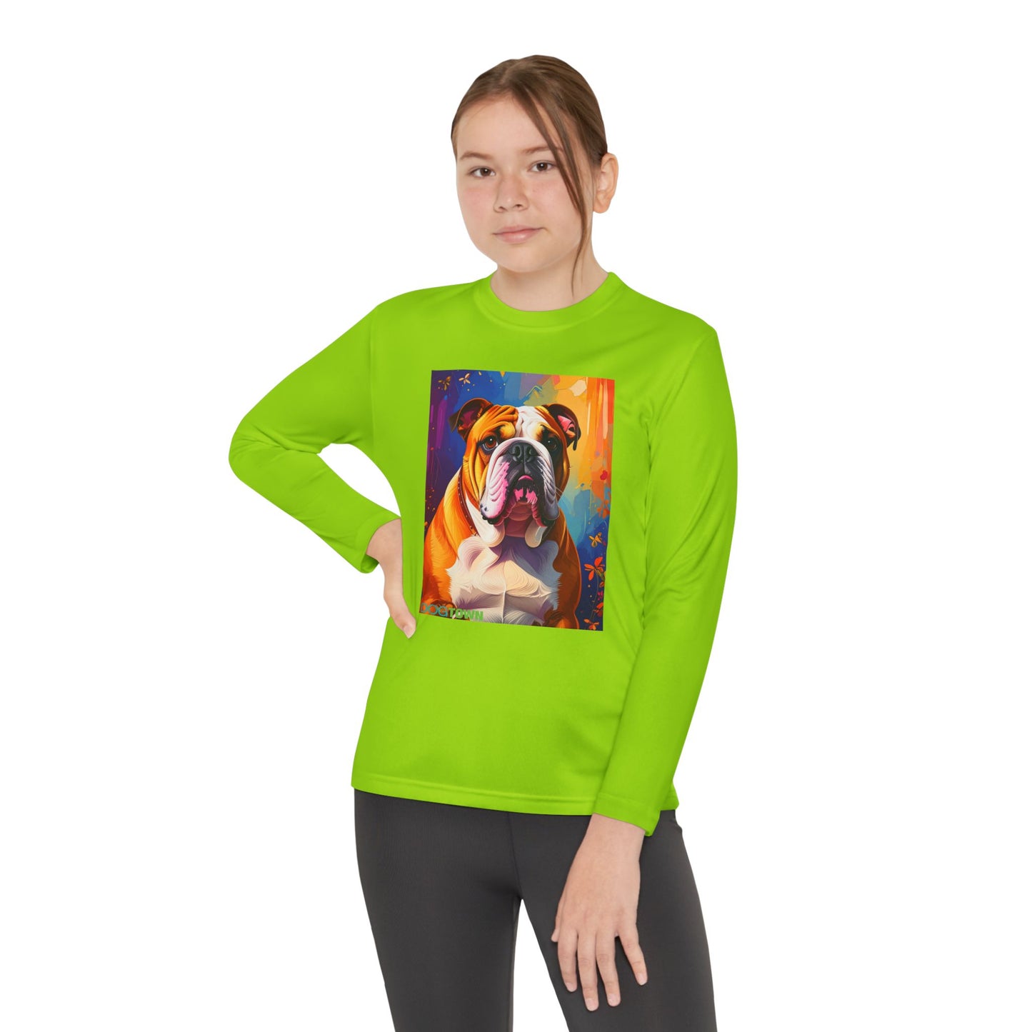 Pup Art Canvas - Kid's Sport Long Sleeve Tee (English Bulldog)