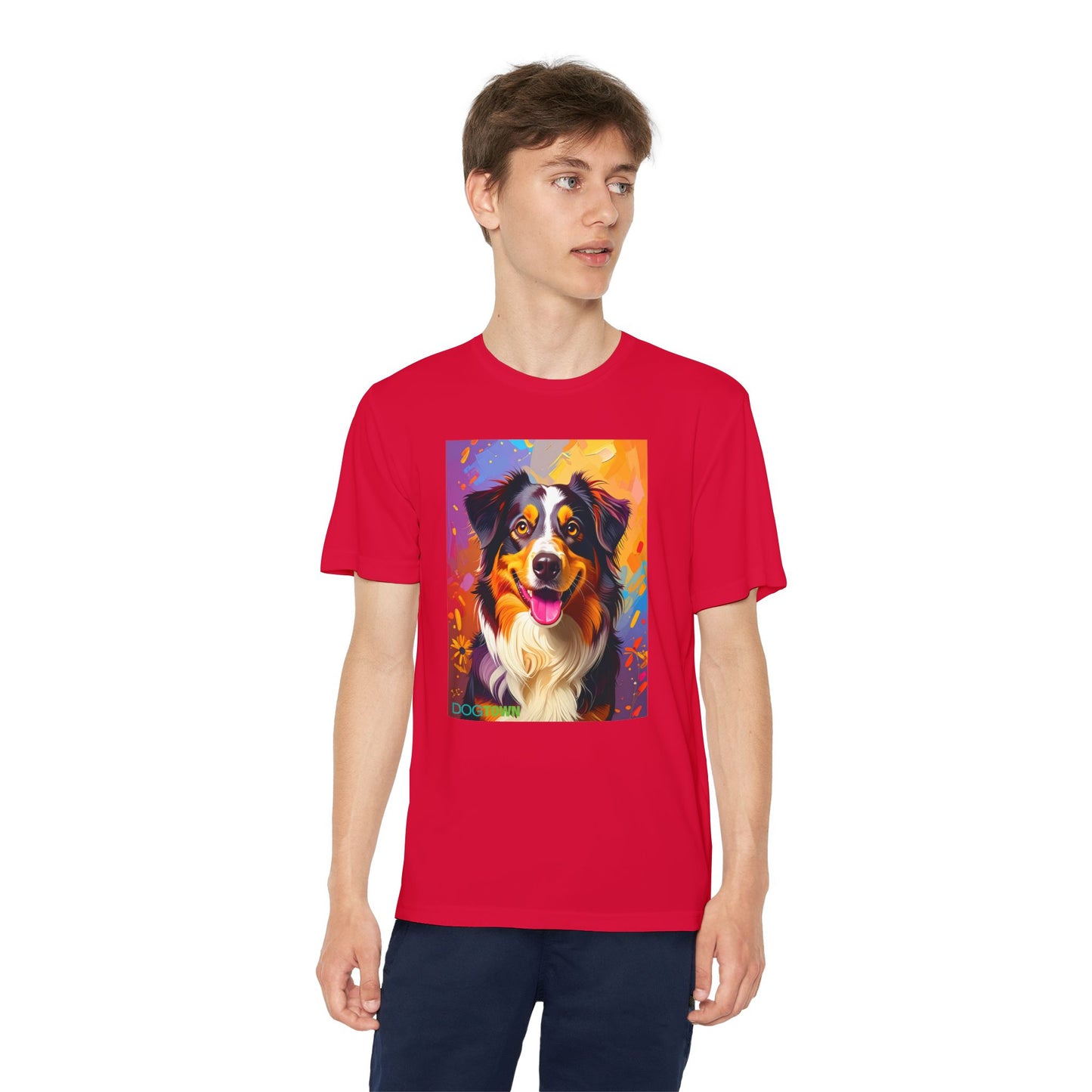 Pup Art Canvas - Kid's Sport Short Sleeve Tee (Australian Shepherd)