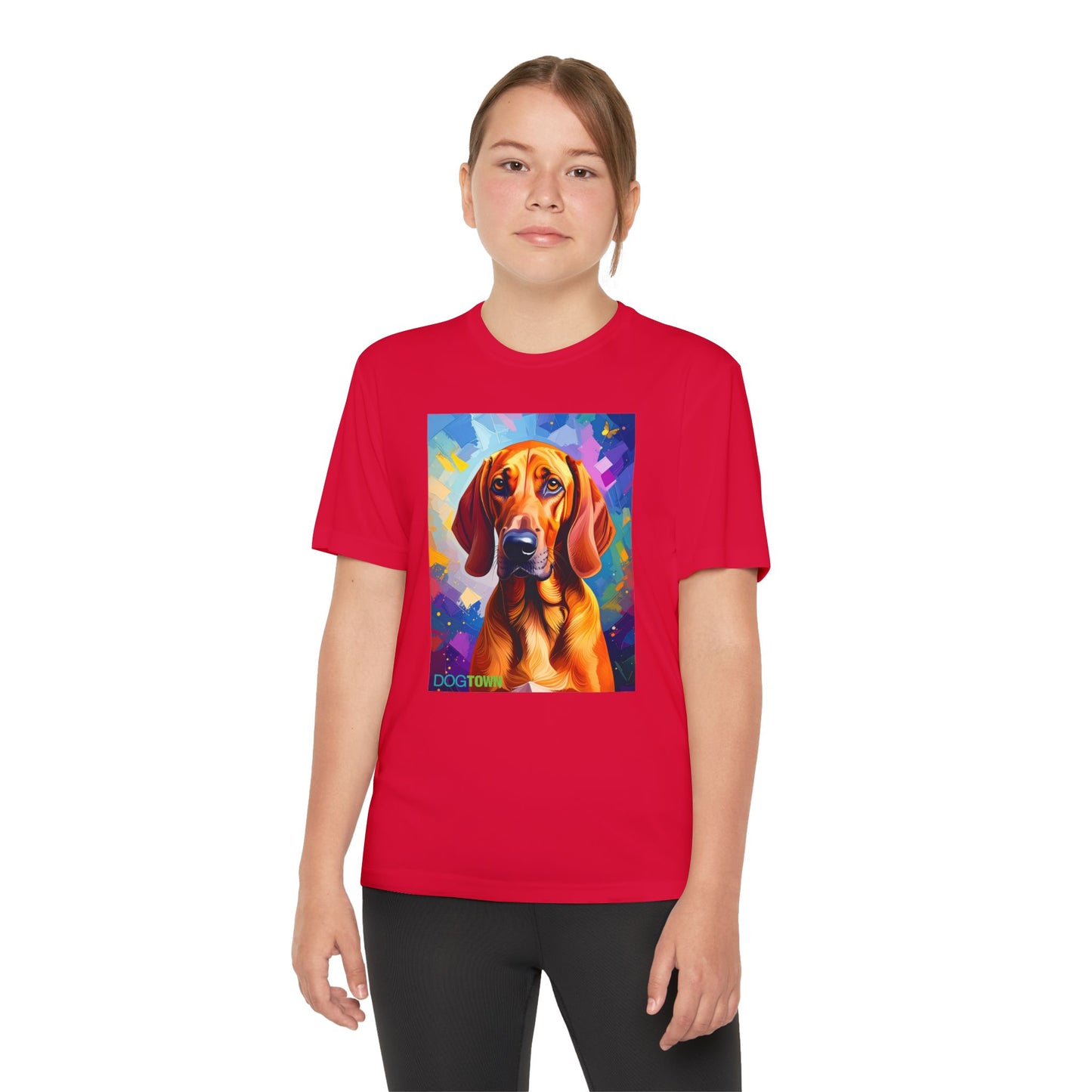 Pup Art Canvas - Kid's Sport Short Sleeve Tee (Redbone Coonhound)